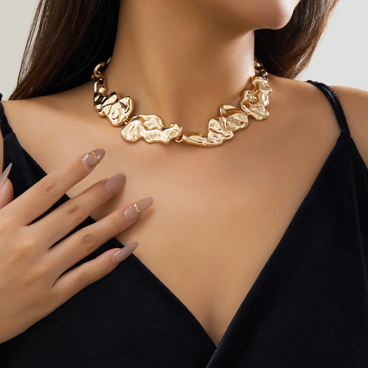DIEZI Sweet Cool Gold Silver Color Collar Necklace For Women New Punk Vintage Geometric irregular Earrings Bangles Jewelry Set