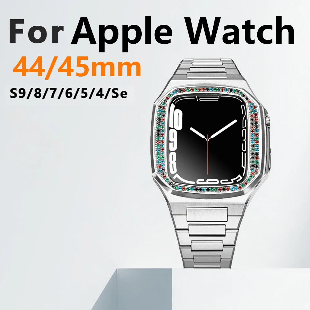 Soul Cool Colored Diamon and Stainless Steel Mod Kit For Apple Watch Case 40 41 44 45MM Accessories Smart IWatch S9 8 4/5/6/7/SE