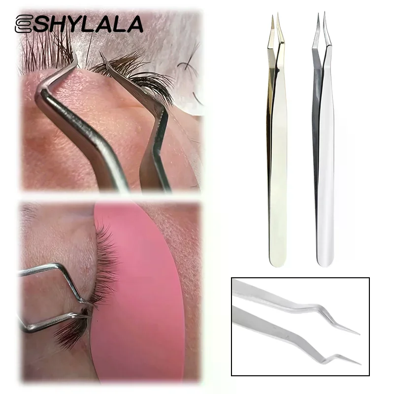 まつげエクステンションピンセット滑り止めステンレス鋼湾曲した先端ストレートピンセット高精度ネイルアートメイクアップ美容ツール