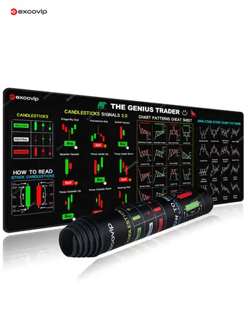 Alfombrilla de ratón EXCO Stock Market Trader, candelabro grande, tabla de patrones, teclado, alfombrilla de ratón, alfombrilla de escritorio para inversores, Base de goma con borde cosido