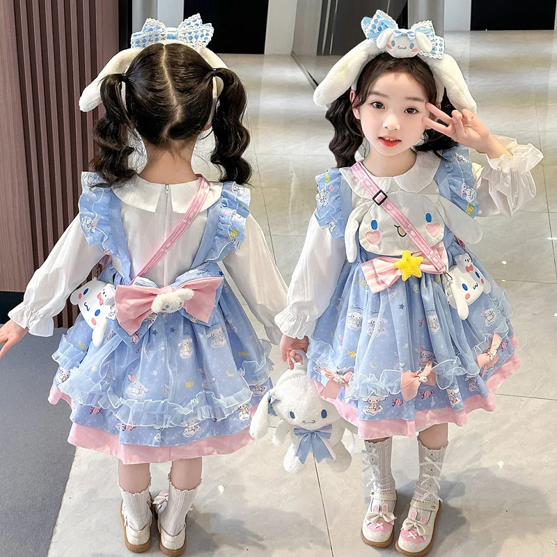 Girl Cartoon Lolita Dress Sanrios Cinnamoroll Spring Summer Birthday Party Role Play Tutu Dress Child Short Sleeve Dress Gift Dr