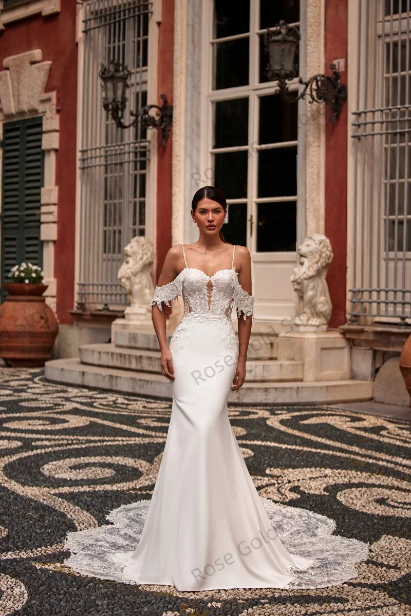 Abiti da sposa applicati di lusso per le donne Sweetheart Lace Vestido de Novia Illusion Lace senza maniche Abiti da sposa personalizzati