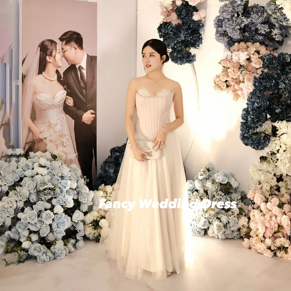 Fancy Princess Lace Sweetheart Wedding Dress Korea Photo Shoot A Line Soft Satin Bridal Gown Sleeveless Party Dresses Customized