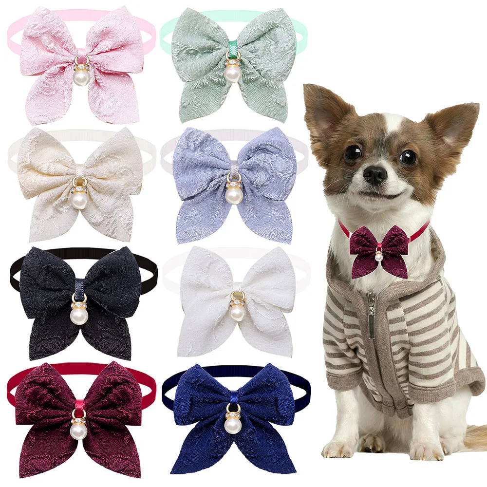 

20/40PCS Pearl Dog Bowties Fashion Adjustable Dog Bow Ties Collars Mixed Colors Pet Neck Accessories For Dogs and Cats