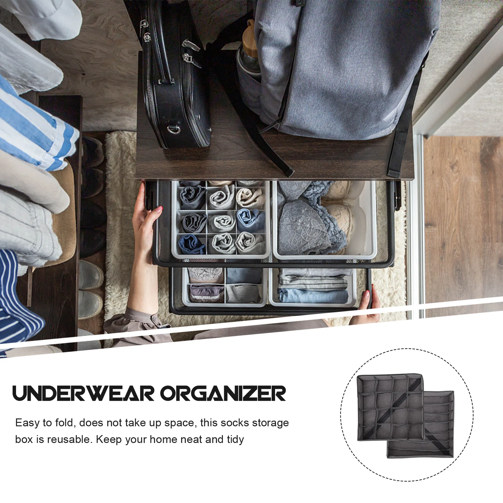 

2pcs Underwear Socks Organizer Box Collapsible Drawer Divider Lingerie Storage Container Household Wardrobe Box Reusable Sock