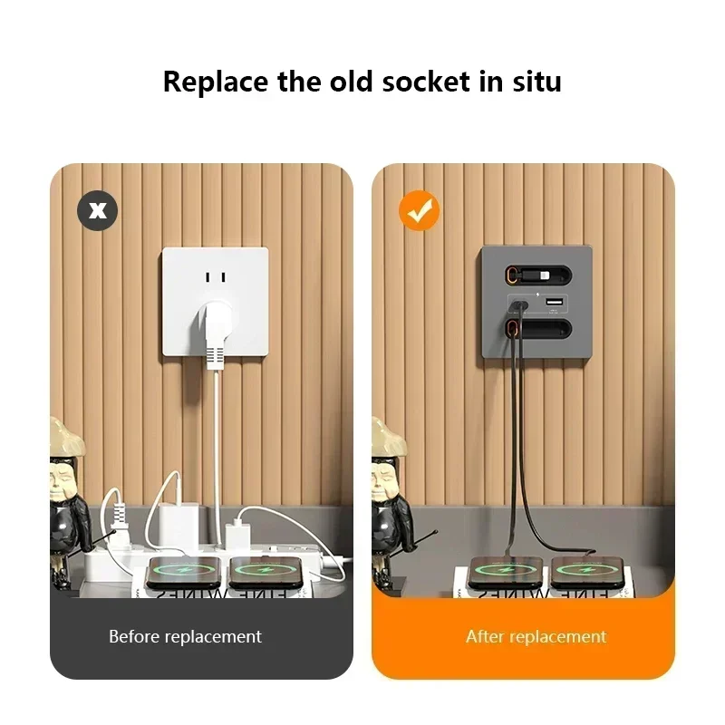 Universal Smart Socket With Charging line 20W Fast Charge USB C Port PC Power Wall Panel,Mobile phone charging Type C Outlet - Image 4