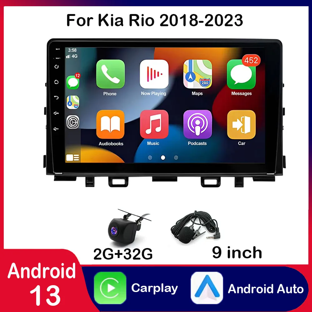 

For 2018-2023 Kia Rio Android 13 car navigation 9-inch built-in Carplay+ Android auto/2+32G+AHD camera