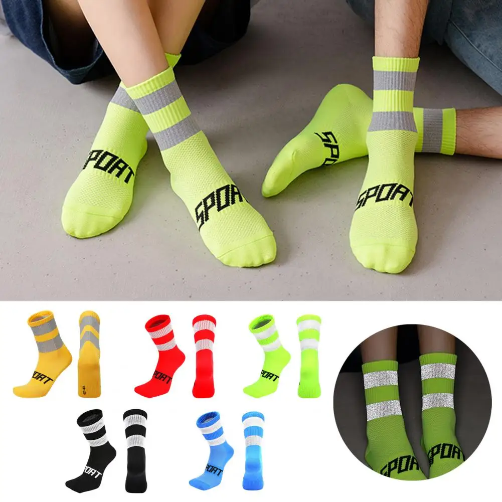 1 Pair Reflective Socks Cycling Long Socks Breathable Sweat Absorption Mesh  Elastic Soft Men Women Riding Sports Socks