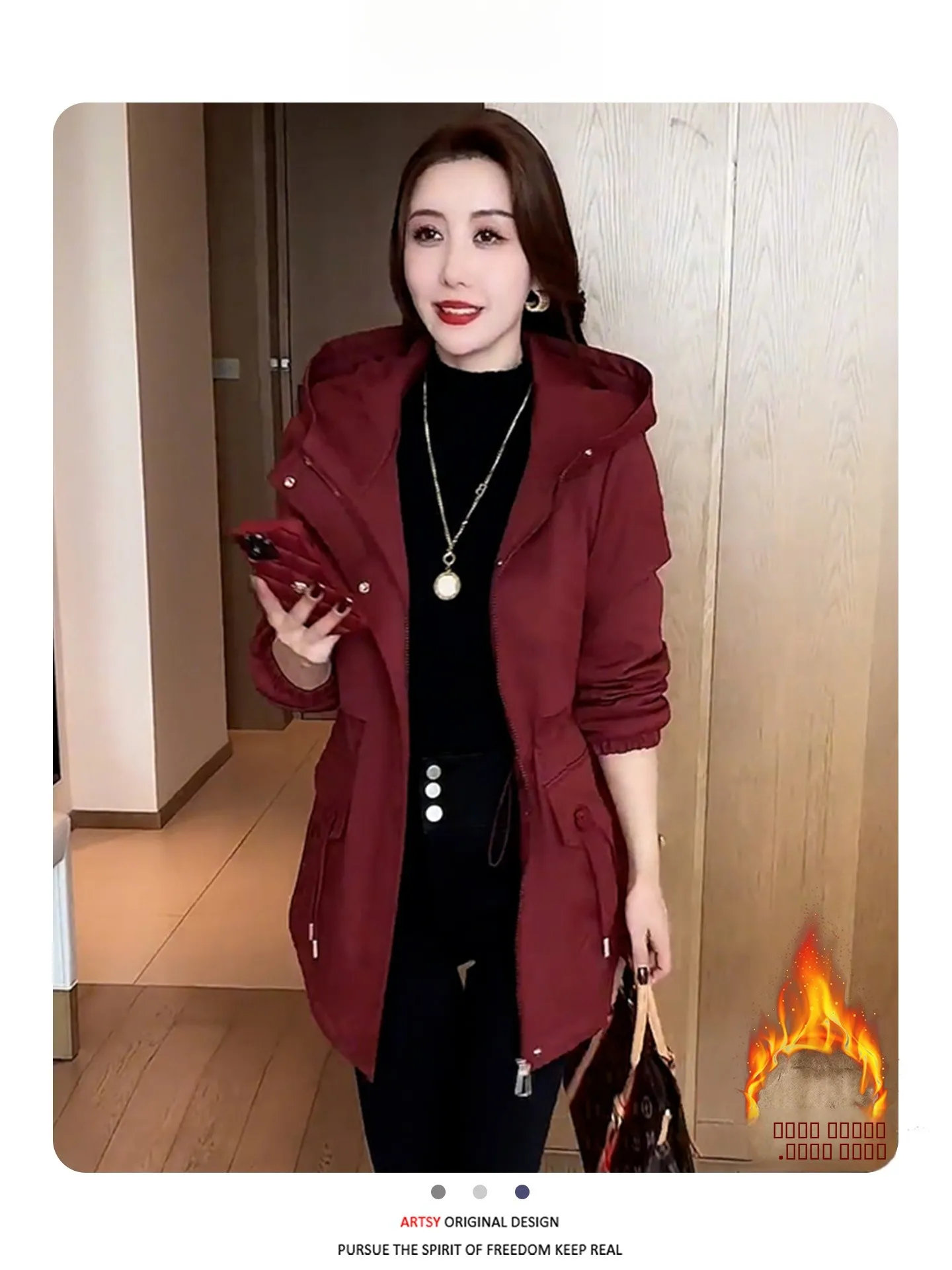 

Trendy Casual Women's Faion Loose Fce Winter New Arrival Thi Warm down Cotton Jaet Mid-Length Korean Sle Commute