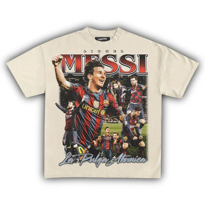 Camiseta de algodón puro cómoda de estilo Retro para verano, camiseta holgada con estampado gráfico de estrella de fútbol MESSI, camiseta de moda para hombres y mujeres