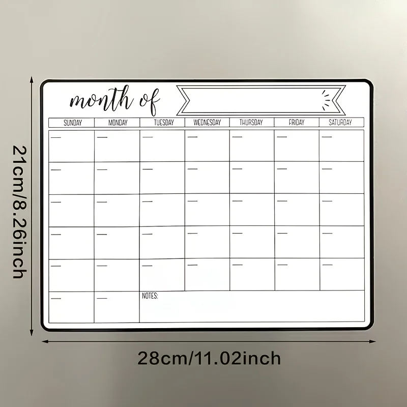 4-Piece Set of Refrigerator Magnets with a Magnetic Calendar Note Board, 2 Blackboard Markers, and an Eraser, Suitable for Kitchen Refrigerators, Erasable Calendar That Supports Weekly and Monthly Calendar Designs, Ideal for Organizing Household, Office, or Kitchen Tasks, Monthly Planning, and Record-Keeping, Memo Board