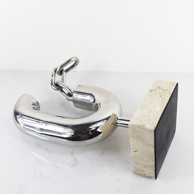 Modern Abstract Silver Metal Marble Horseshoe Chain Sculpture Handmade Carved Luxury Desk Accessories for Home/Office/Hotel view 4