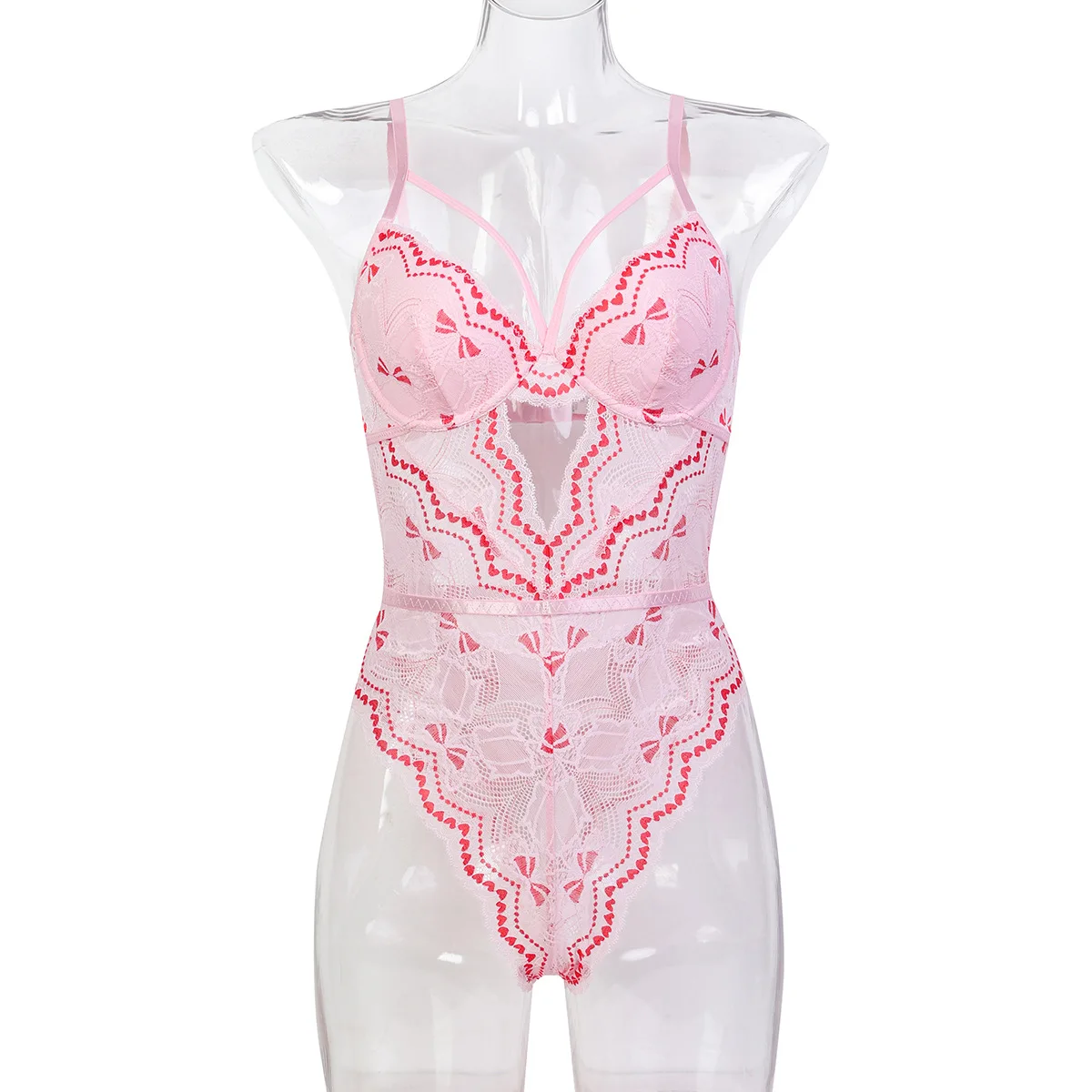 

Женское розовое сексуальное кружевное белье Babydoll, полое нижнее белье, горячие эротические костюмы, регулируемый открытый бюстгальтер, цельные боди, одежда