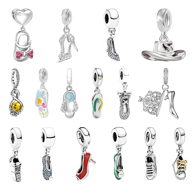 HotSale Cappello da cowboy Ciondolo Elegante corona Tacchi Scarpe Fascino Perlina Fit Originale Europeo 925 Bracciale in argento Gioielli da donna fai da te Regalo