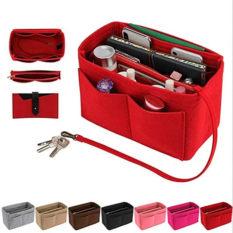 New Women Make Up Organizer Felt Insert Bag for Handbag Travel Inner Purse Portable Cosmetic Bags Fit Various Brand Bags