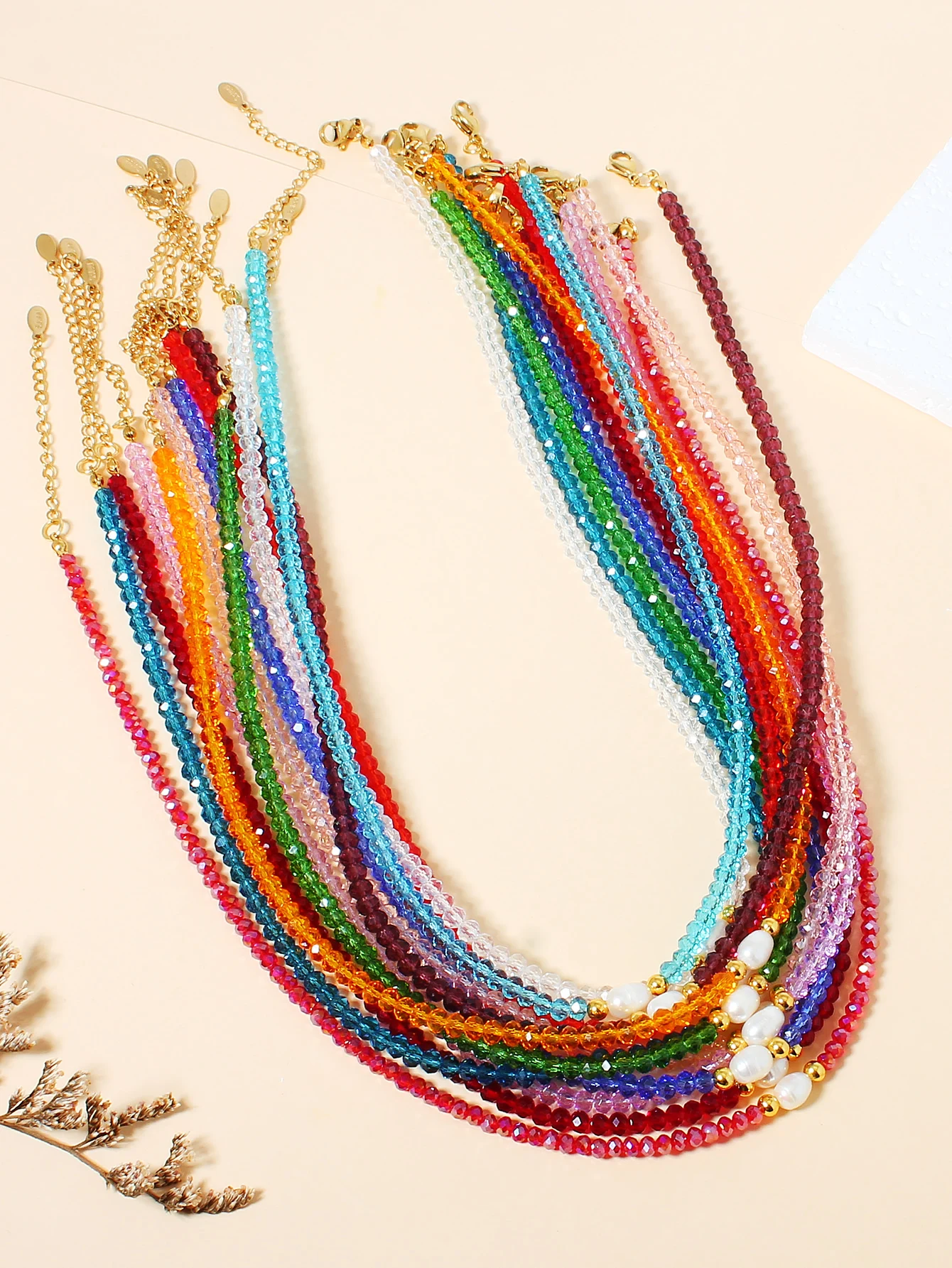 

Glass Crystal 3x4mm Freshwater Pearl Necklace Stainless Steel Lobster Buckle unisex Length Approximately 40CM