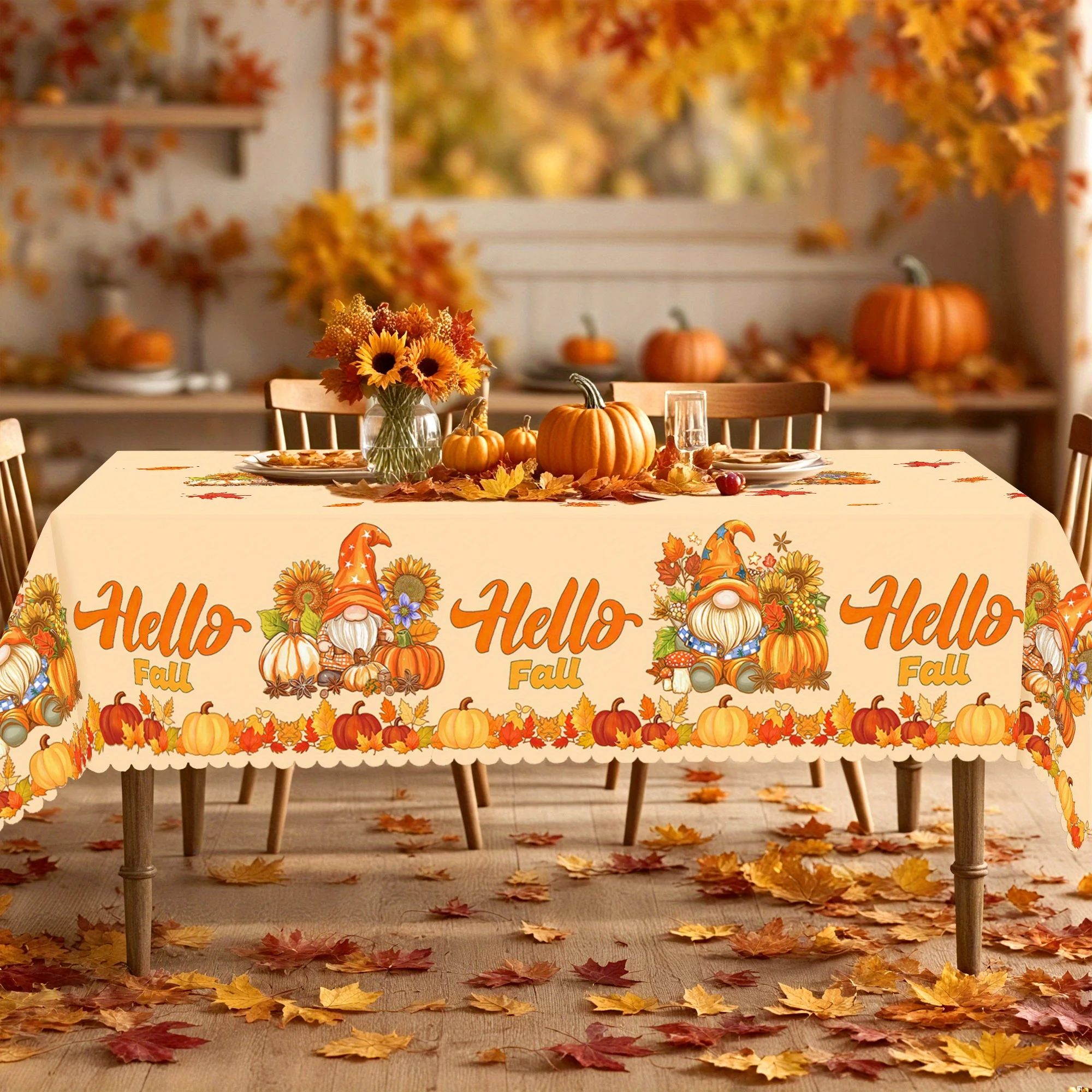 1 piece of autumn dwarf pattern tablecloth, perfect for Thanksgiving decoration, rectangular/round tableclothzyc
