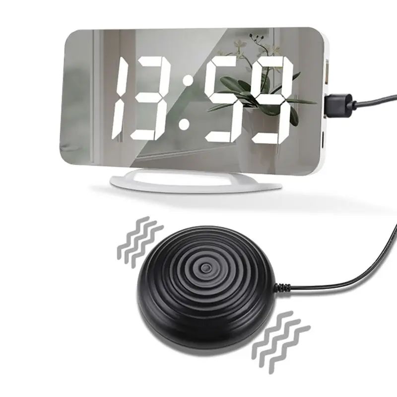 【Home-Accessories】Led Vibration Alarm Clock Multifunctional Dual USB Charging Mute Bedside for Deaf and Hard of Hearing Snooze