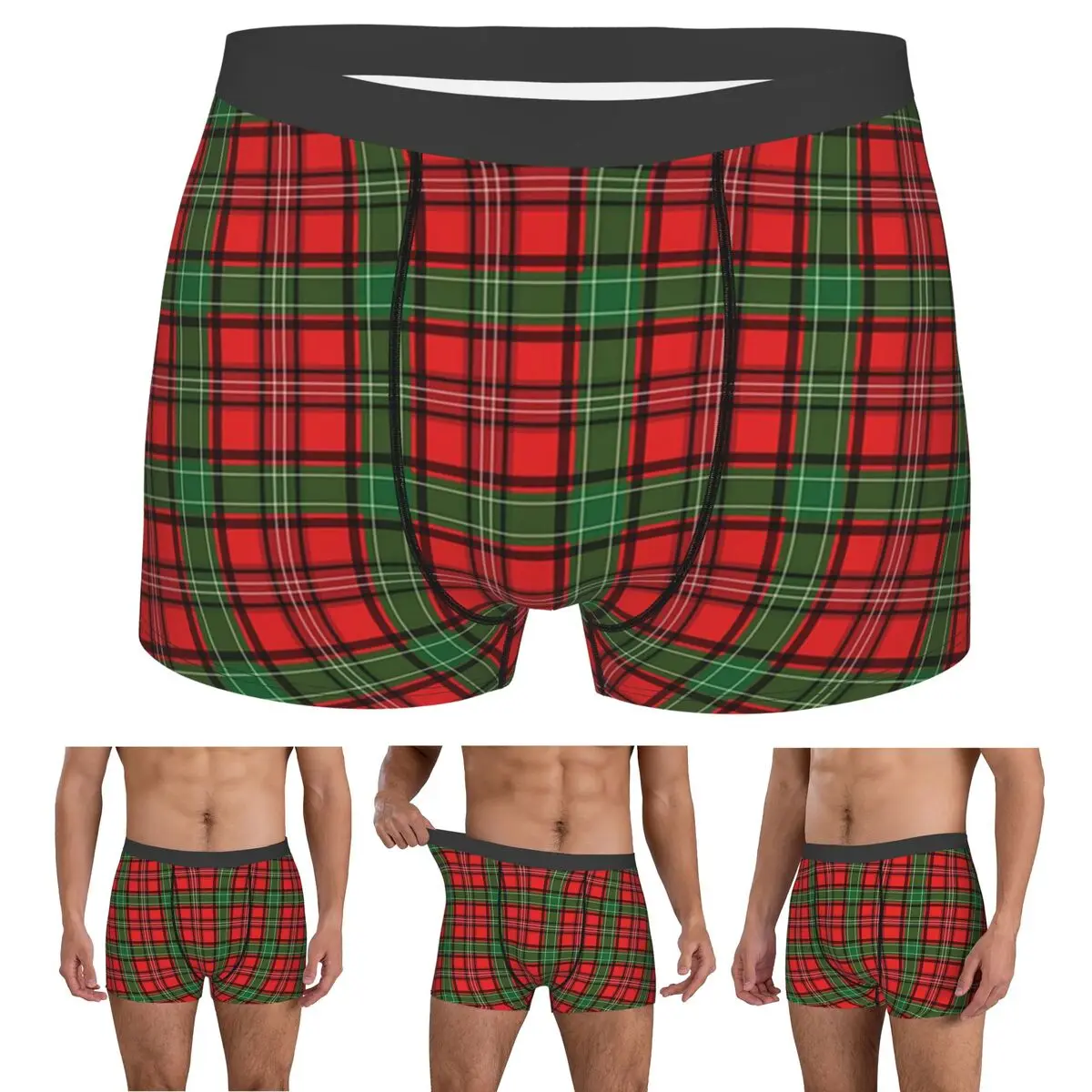 

Boxer Underpants Shorts Christmas Plaid Red And Green Tartan Pretty Skirt Or Dress Panties Male Breathable Underwear Homme Man