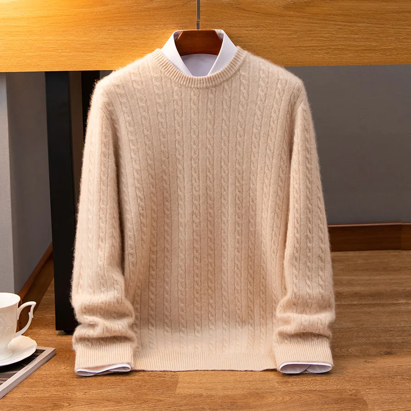 Wheat autumn and winter new 100% cashmere men's half turtleneck loose pullover slim warm knit solid color long sleeve top