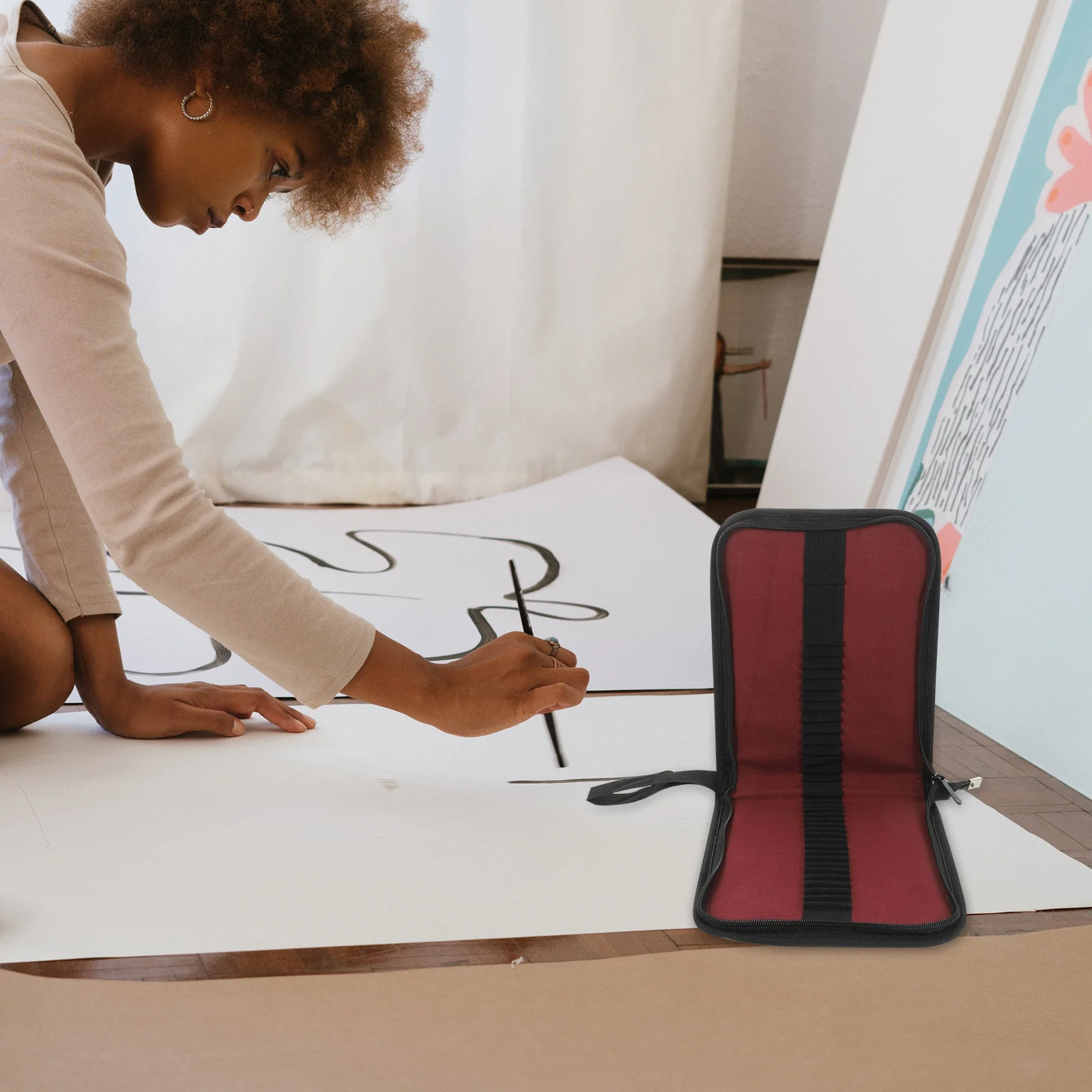 1pc Borsa per matite in tela Organizzatore pieghevole di grande capacità per disegnare matite Penne Forniture artistiche Custodia per cancelleria