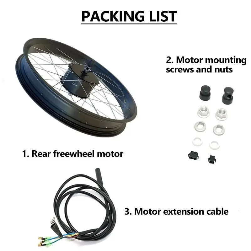 Ebike Fat Tire Motor Kit 48V 1000W 20 26inch 4.0 Tyre Rear Wheel Hub Motor Dropout 170 190mm Electric Bike Conversion Kit