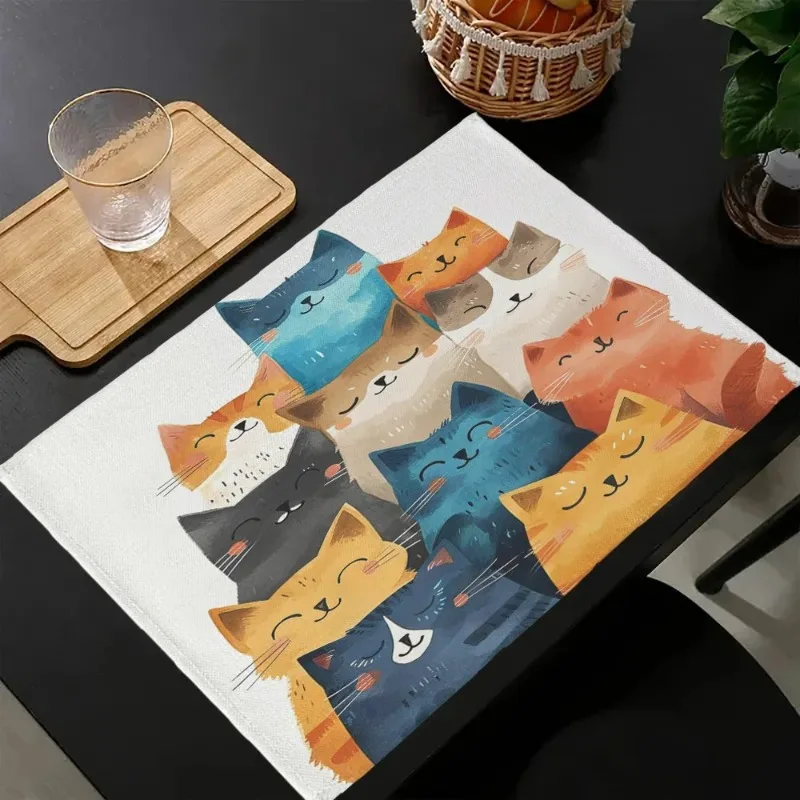 Colorful Cat Print Placemat, Heat-Resistant & Anti-Scald, Dining Table Mat
