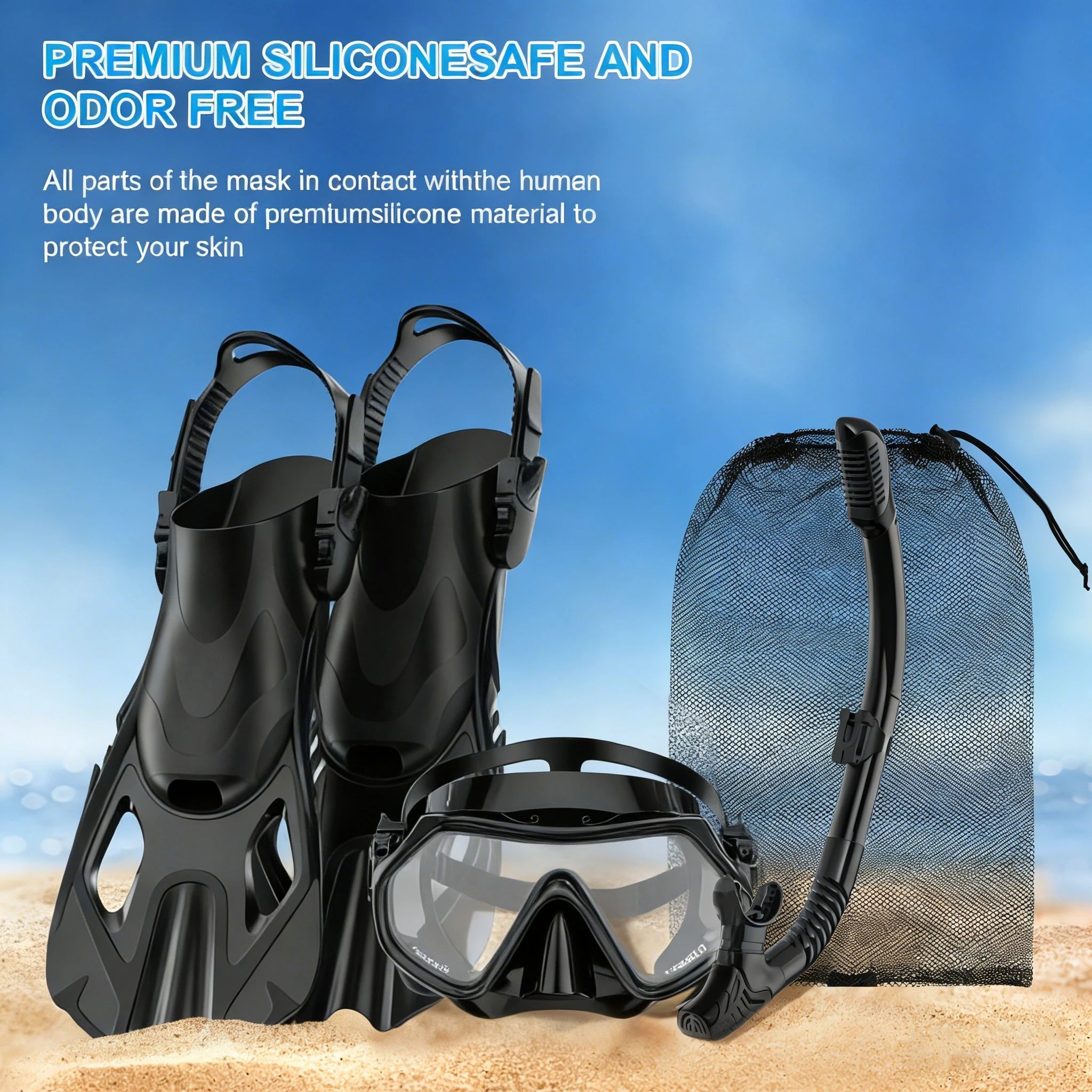 

Комплект для дайвинга: маска, трубка и ласты, универсальный набор для взрослых, регулируемые ласты, трубка с сухим клапаном, сумка для путешествий