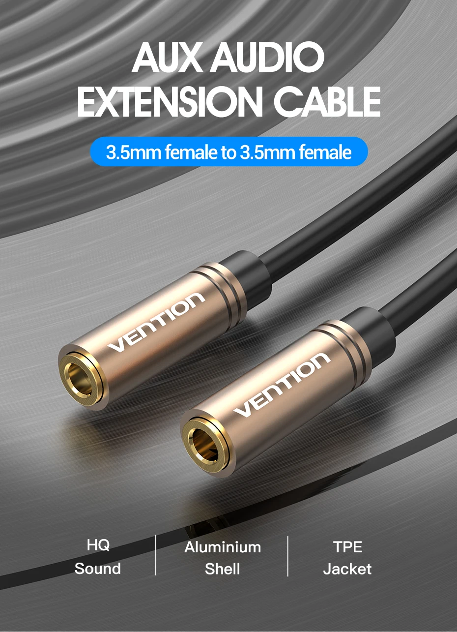 Vention Jack 3,5 mm Buchse auf Buchse Stereo-Audiokabel, vergoldetes Aux-Verlängerungskabel für Kopfhörer, Laptop, Telefon, PS3, Aux-Kabel – Detail 1