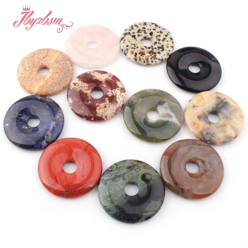 Natural Stones Beads Donut Ring For Earring Necklace Bracelet Jewelry Making 1 Piece Quartz Lepidolite Agate Fluorite 30/40/50mm