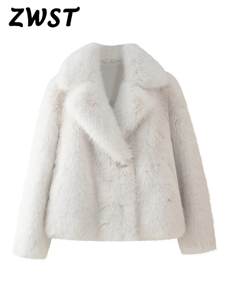 Moda Krótka kurtka damska ze sztucznego futra z pełnym rękawem Ciepły kardigan damski 2024 Jesień Zima Luźny elegancki płaszcz damski z klapami