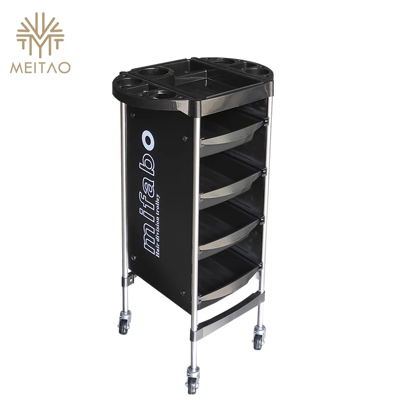 Salon Trolley Set Durable Rolling Black Hair Salon Cart Lockable Hairdresser Trolley