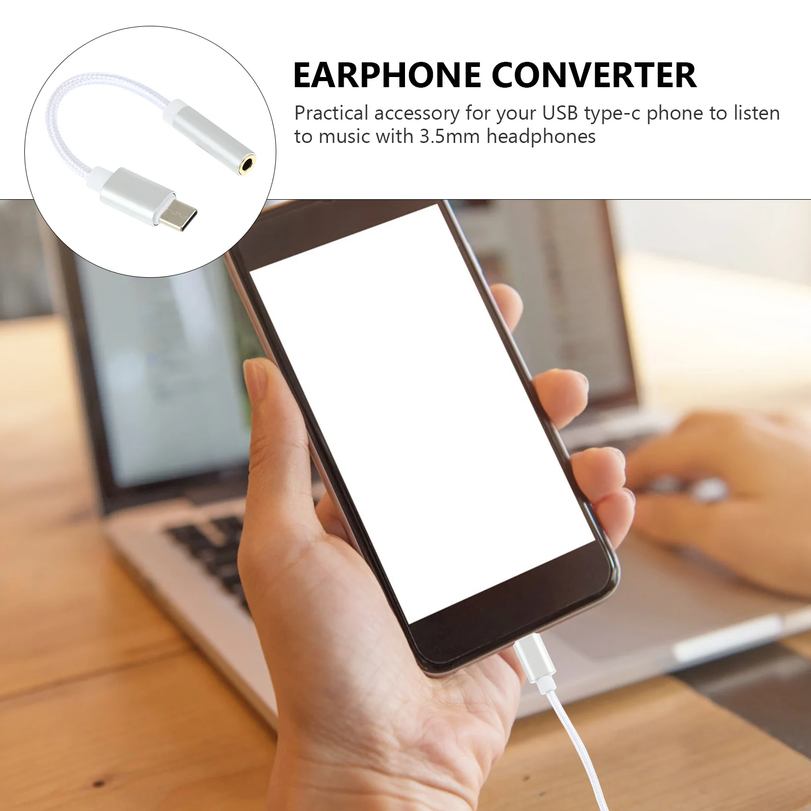 

USB Type C to 3.5mm Earphone Converter Cable Aluminum Alloy One-Piece Shell Durable Nylon Braided Wire for Type- Devices