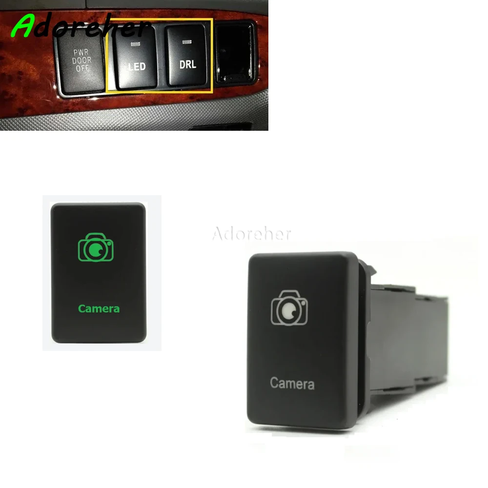 

1 шт., зеленый светодиодный светильник, кнопка переключения автомобильной камеры с проводом для Toyota Prius Hilux Land Cruiser Lc200 HIACE 2017-2022