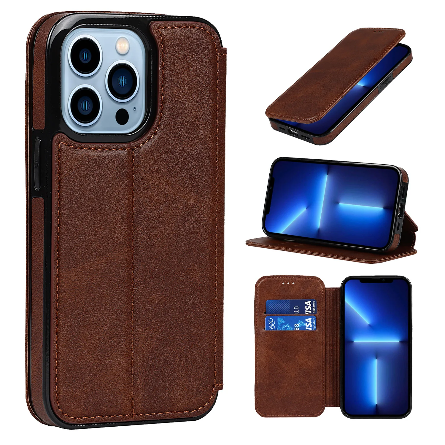 Flip Leather Wallet Phone Case For iPhone 18 Pro Max 14 13 12 11 15 16 17 Pro Max 16 Plus Card Holder Slots Shockproof Cover