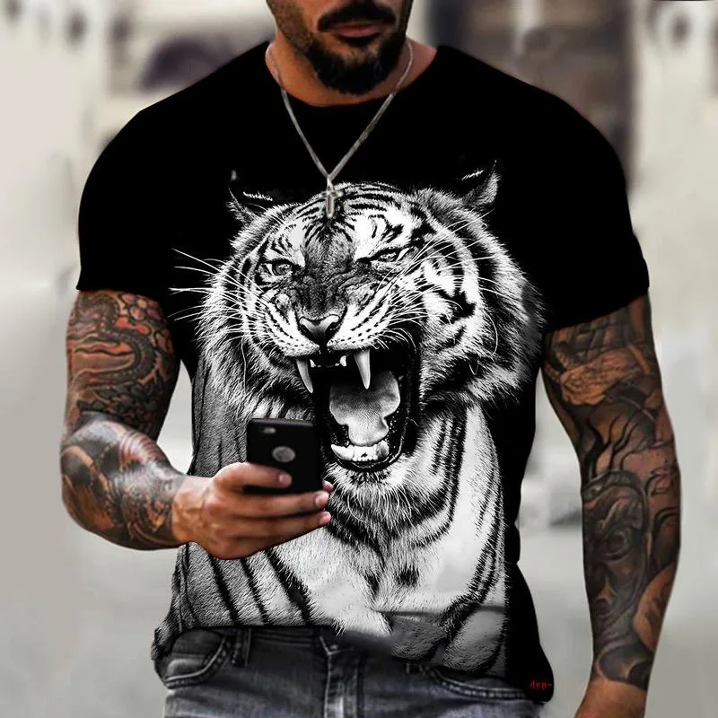 Camiseta de manga corta para hombre, camisa con estampado digital 3D de tigre león, 1 Patrón, para deportes al aire libre, novedad de 2024