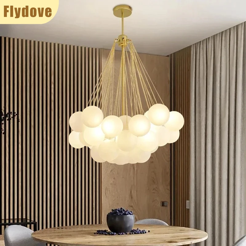 

Nordic Frosted Bubble Glass Ball Restaurant Chandelier Modern Bedroom Hotel Clothing Store Gold Black LED Lighting Decoration