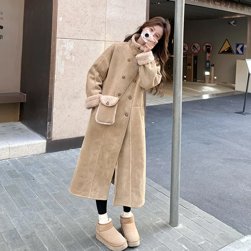 المرأة الجمل الصوف مبطن سميكة الجلود والصوف معطف سترة 2025 شتاء جديد فو الفراء الجلد المدبوغ يندبروف سترة #3