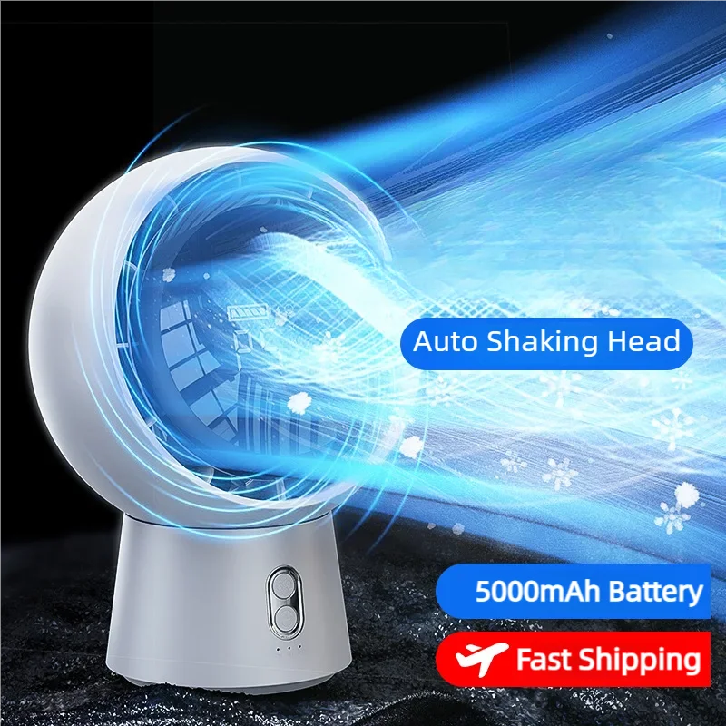 Electric Turbo Fan 5000mAh Wireless Cool Air Circulator Fan USB Rechargeable Desktop Fan Auto Rotation Cool Air Ventilator