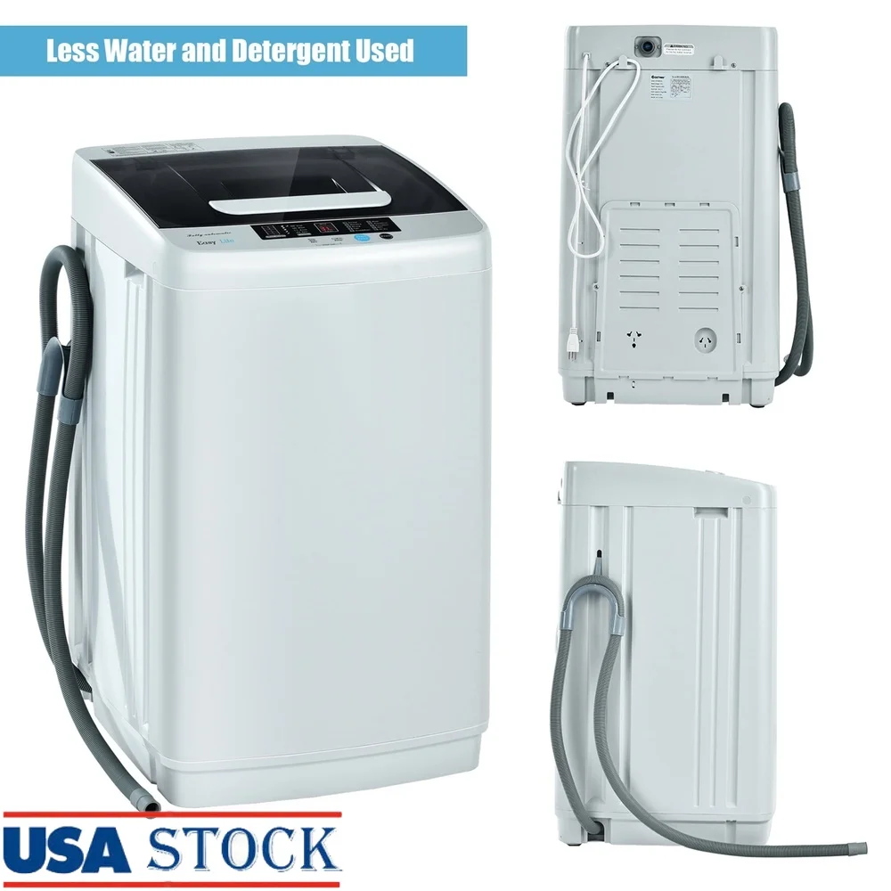 غسالة محمولة مدمجة أوتوماتيكية بالكامل بسعة 8.8 رطل، محرك متين، قفل أمان قابل للتعديل، أرجل RV للتخييم الأساسية