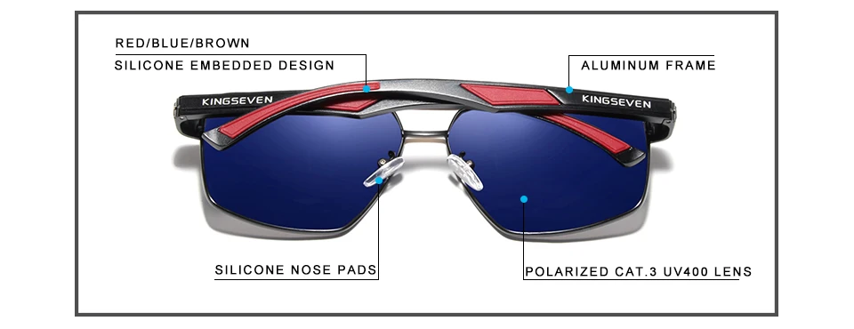 KINGSEVEN Herren Polarisierte Sonnenbrille UV400 Polycarbonat Linse Marke Rot Design Tempel Brillen Beschichtung Spiegel Aluminium Gläser – Detail 1
