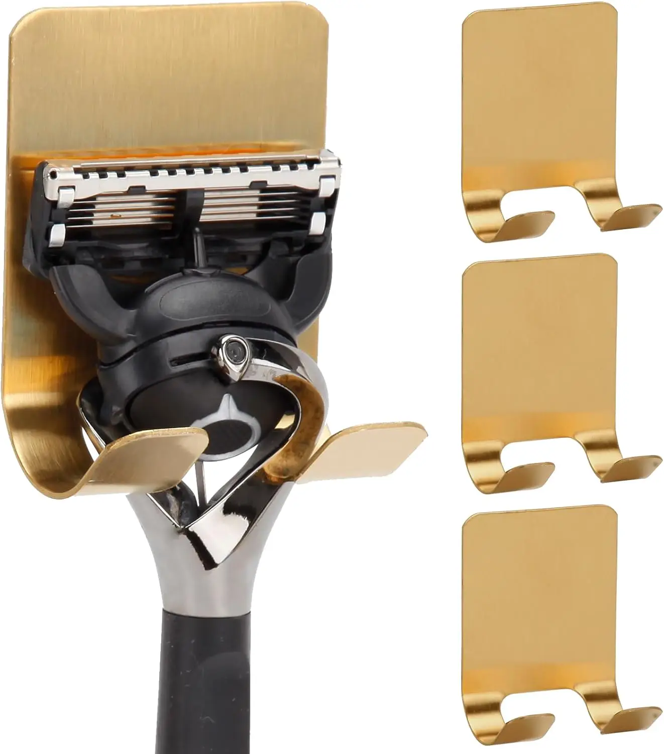 

4 Pack Self-Adhesive Hooks, Metal Heavy Duty Shower Razor Holder, Towel Loofah Hanger for Bathroom Kitchen, Gold