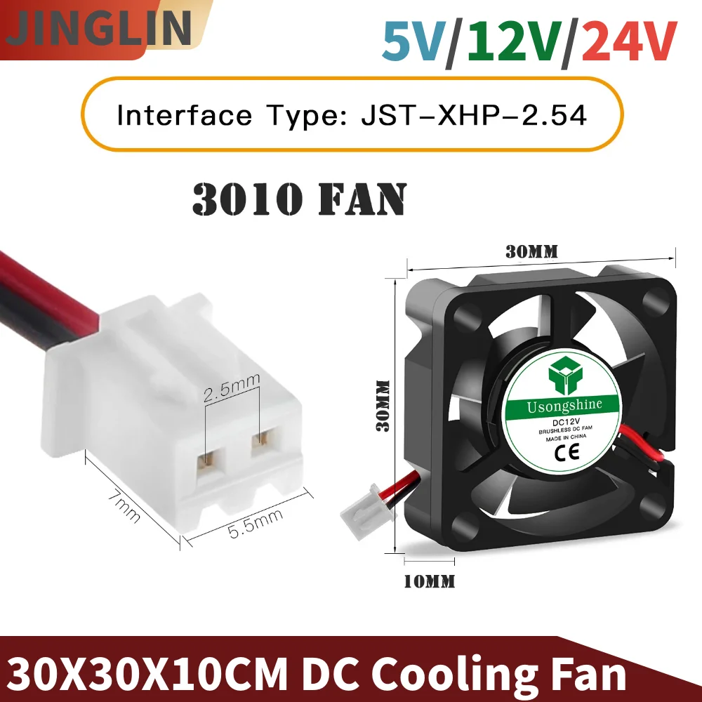 3D Pinter Parts 3010 fan 30MM 30x30x10MM 12V 5V 24V 2Pin DC Cooler Small Cooling Fan DIY Reprap For j-head hotend