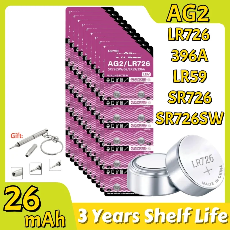 4-120 Uds AG2 LR726 pila de botón 1,55 V 397 396A SR726 196 SR726SW 396 batería de botón para relojes de juguete pilas de botón remoto