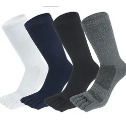 5 Paar Lange Heren Teen Compressie Sokken Katoen Effen Kleur Mid-Calf Mesh Ademend Zweet Absorberende Sport Vijf Vinger Sokken Man