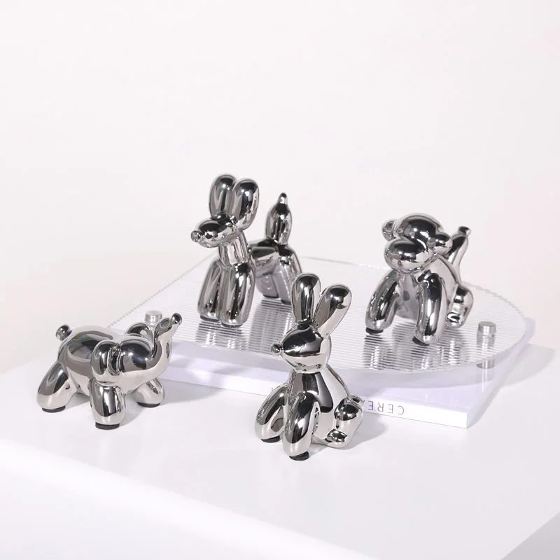 Silver Monkey Dog Rabbit Statue, Ceramic Balloon Animal Statue, Desk Decoration, Home Room Decoration, Handicrafts