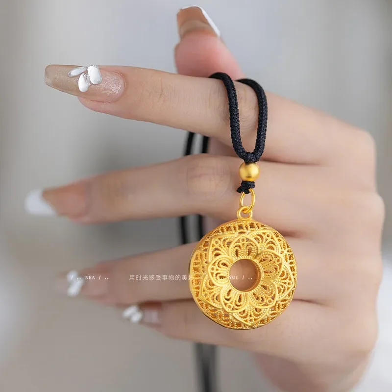 9999 real gold 24K yellow gold Filament Pendant 24k gold jewelry gold necklace for women