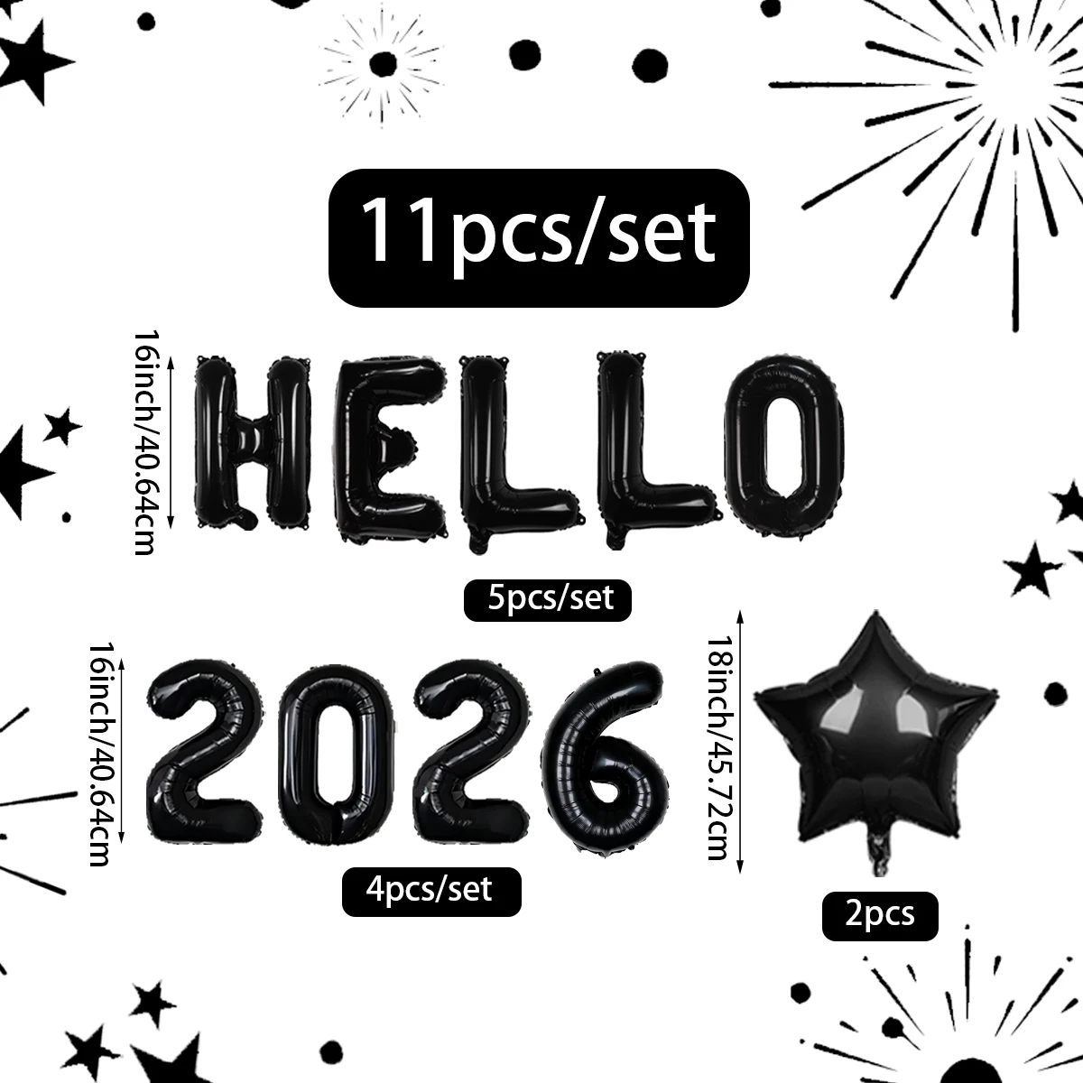 11 قطعة/المجموعة/مجموعة بالونات هالو سوداء، 2022، بالونات من رقائق النجوم، مستلزمات حفلات ليلة رأس السنة الجديدة، زينة سنة جديدة سعيدة 2022، مرحبا 2026