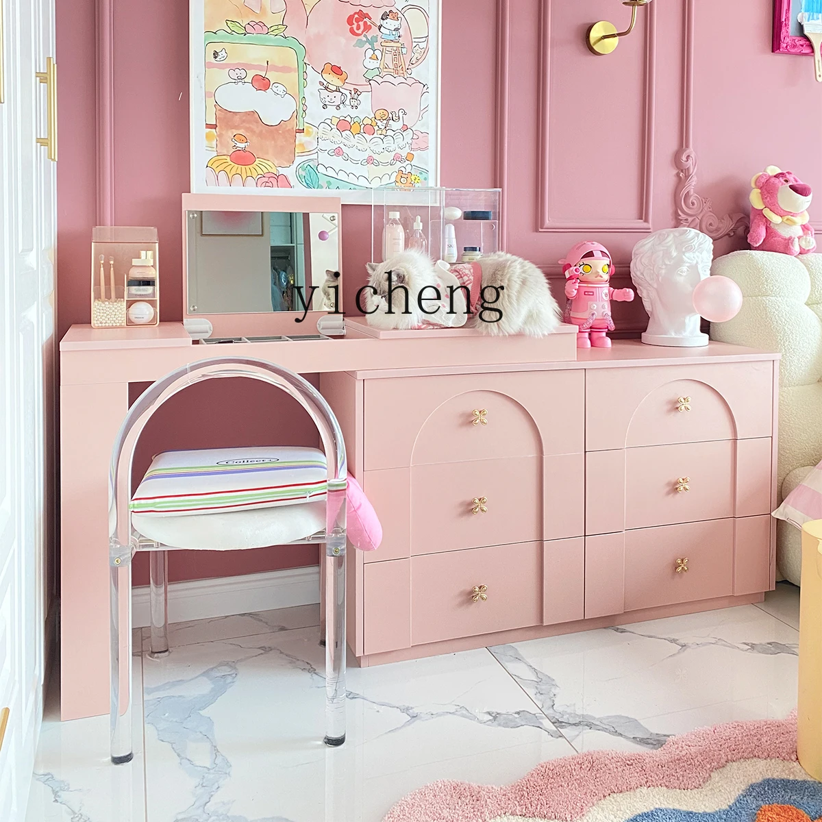 

ZZ pink flip dresser six-chest cabinet integrated storage cabinet cream bedroom end of bed corner desk