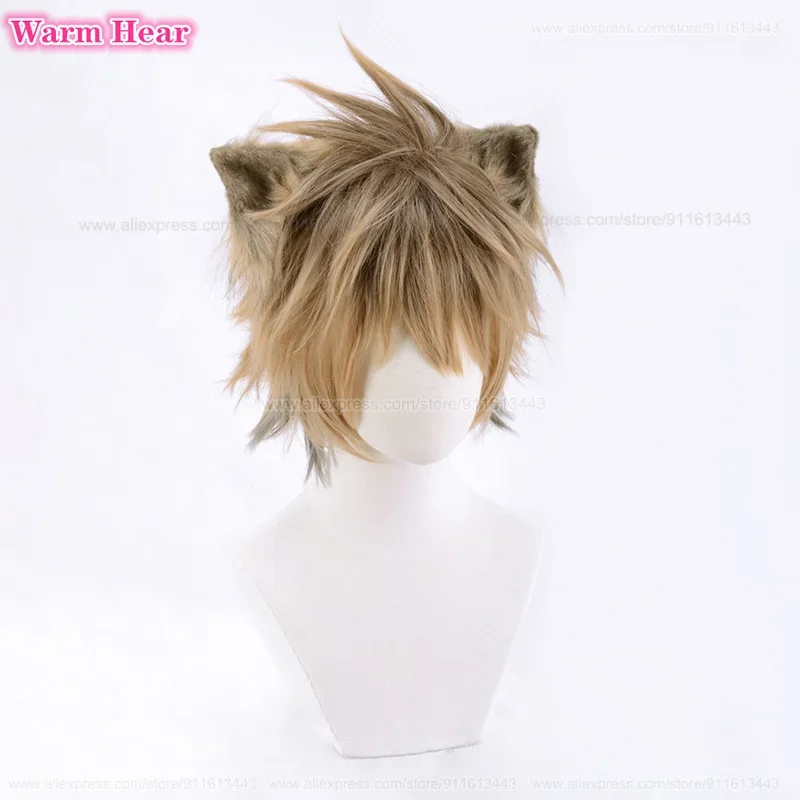 Anime Ruggie Bucchi Wig Cosplay Flaxen coklat gradien tahan panas rambut sintetis peran bermain Wig + topi Wig